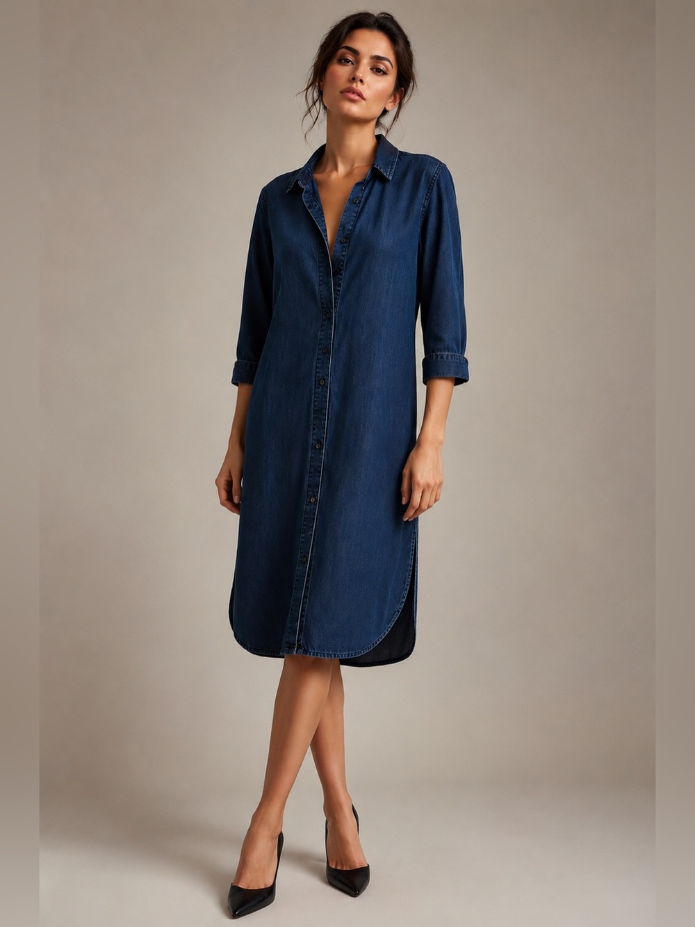 Zara Woman Dark Indigo Denim Shirt Dress (Lyocell) Dark Wash Small